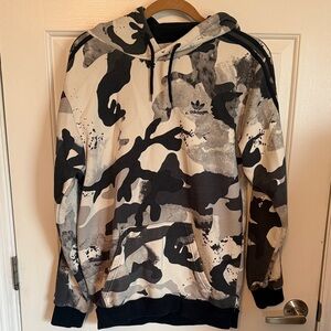 Adidas Men's Black and Cream Camouflage Hoodie